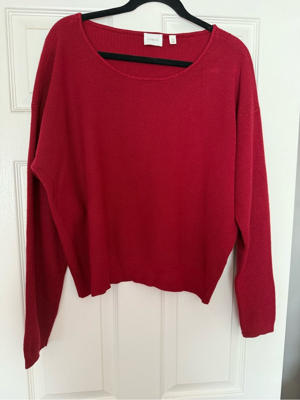 Cyrus Red Scoop Neck Lightweight Knit Sweater